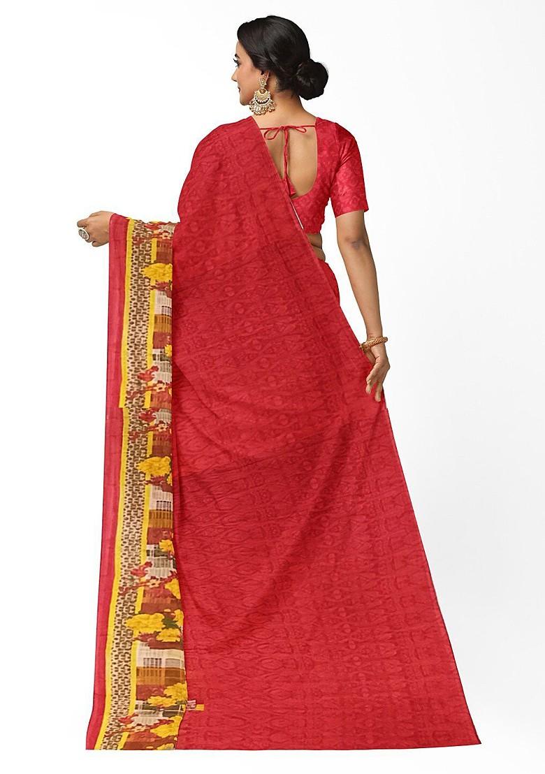 Red Digital Print Georgette Saree Set