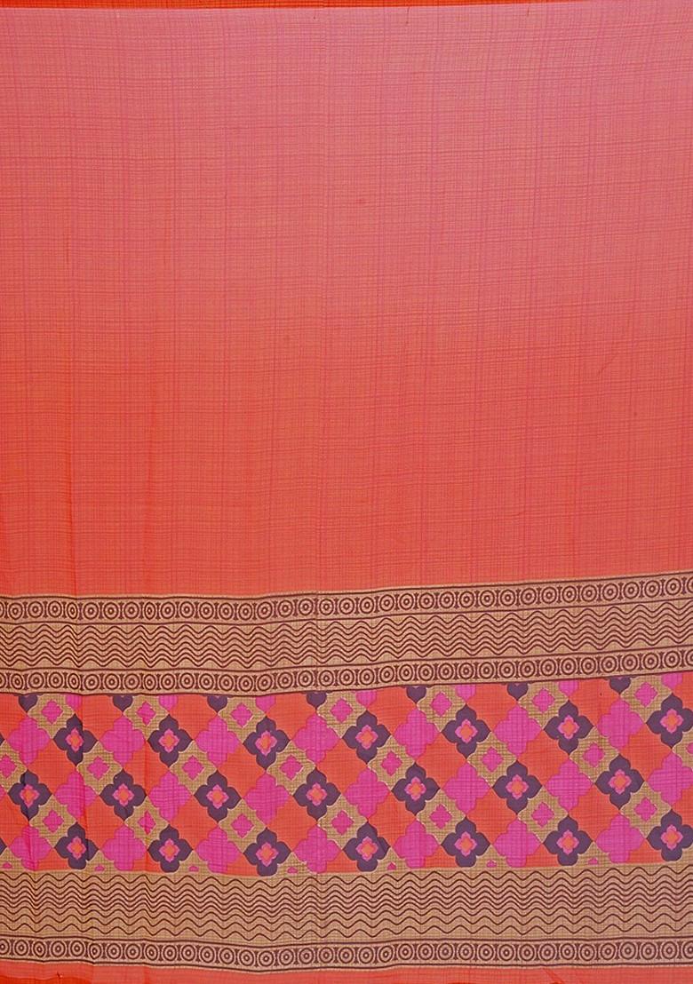 Orange Floral Georgette Saree Set (Set Of 2)