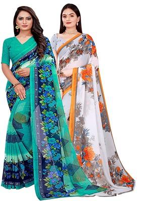 Green Printed Georgette Saree Set
