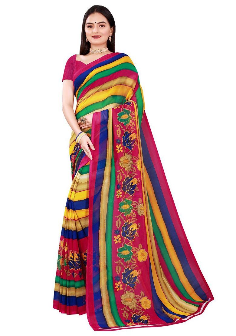 White Embroidered Georgette Saree Set (Set Of 2)