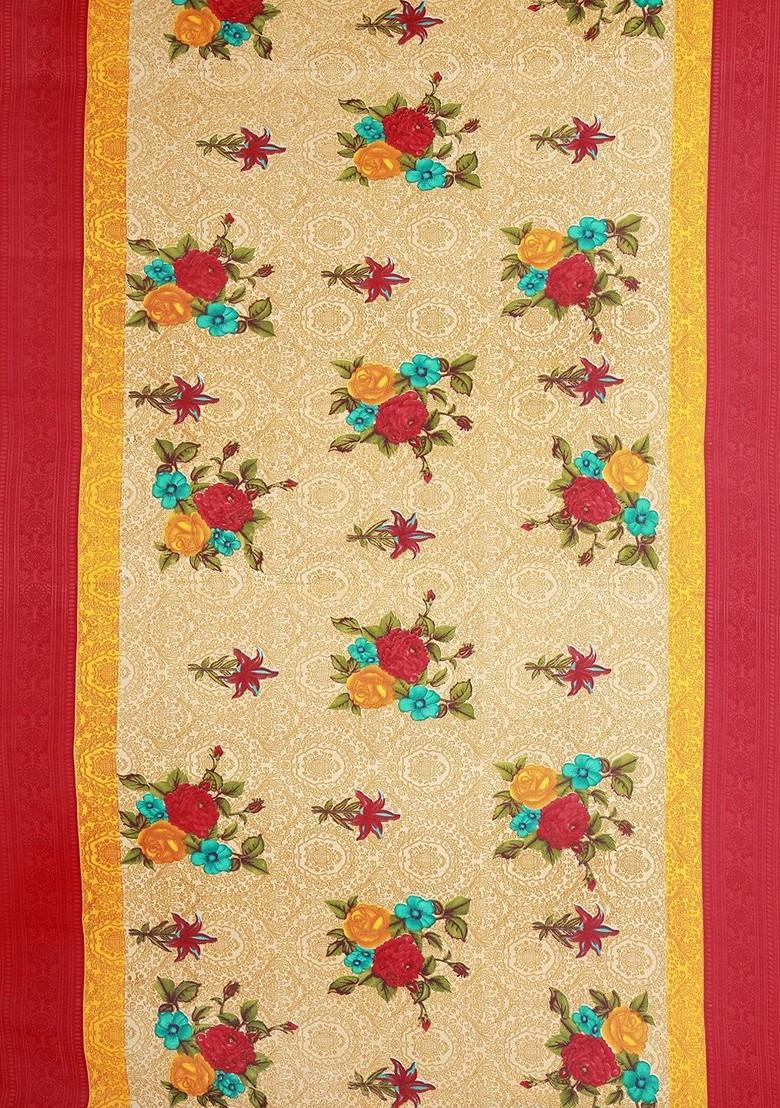 Peach Embroidered Georgette Saree Set (Set Of 2)