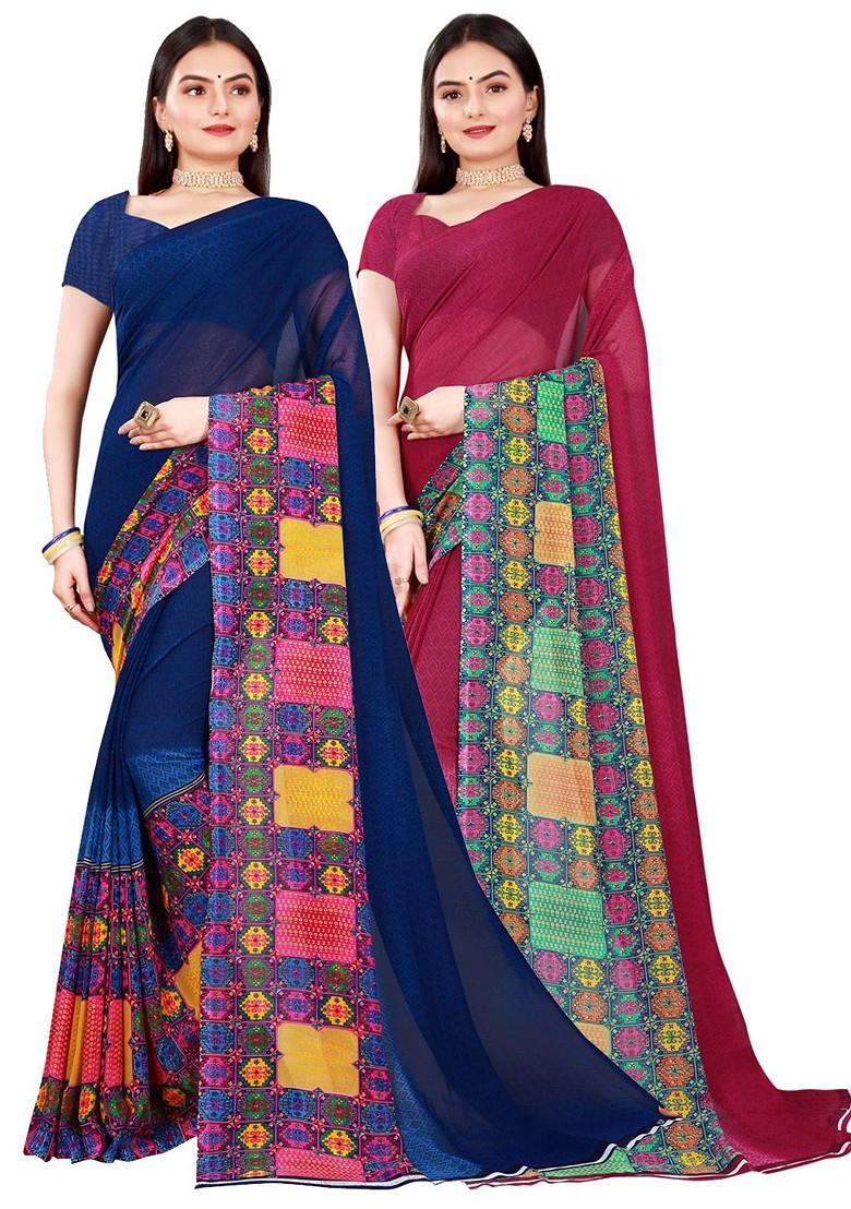 Maroon Embroidered Georgette Saree Set (Set Of 2)