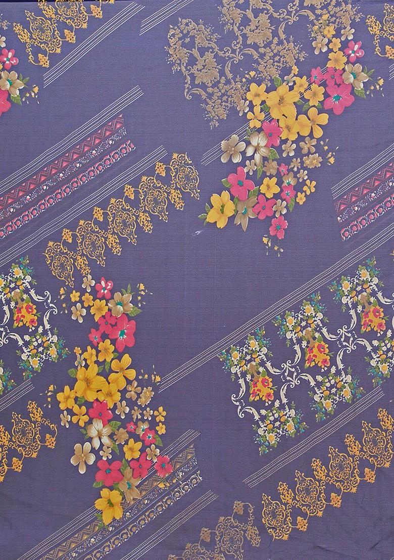 Navy Blue Floral Georgette Saree Set