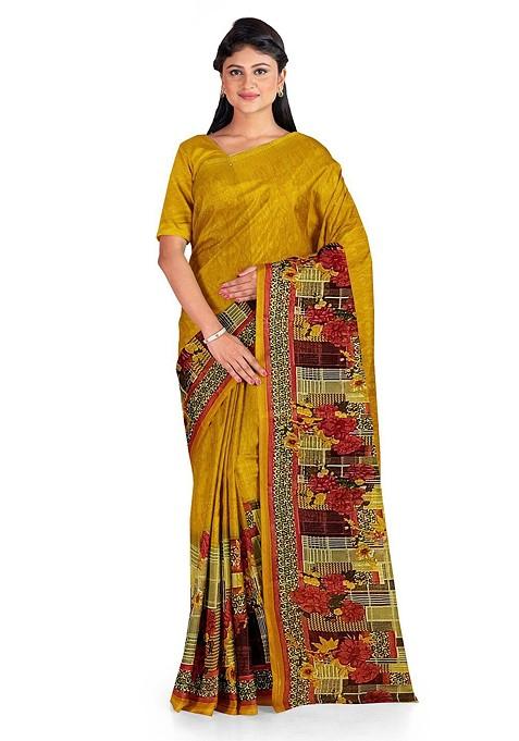 Yellow Floral Georgette Saree Set