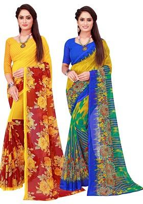 Maroon Embroidered Poly Blend Saree Set