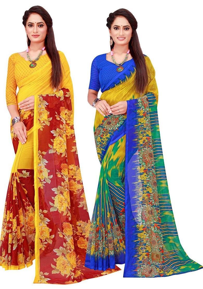 Maroon Embroidered Poly Blend Saree Set