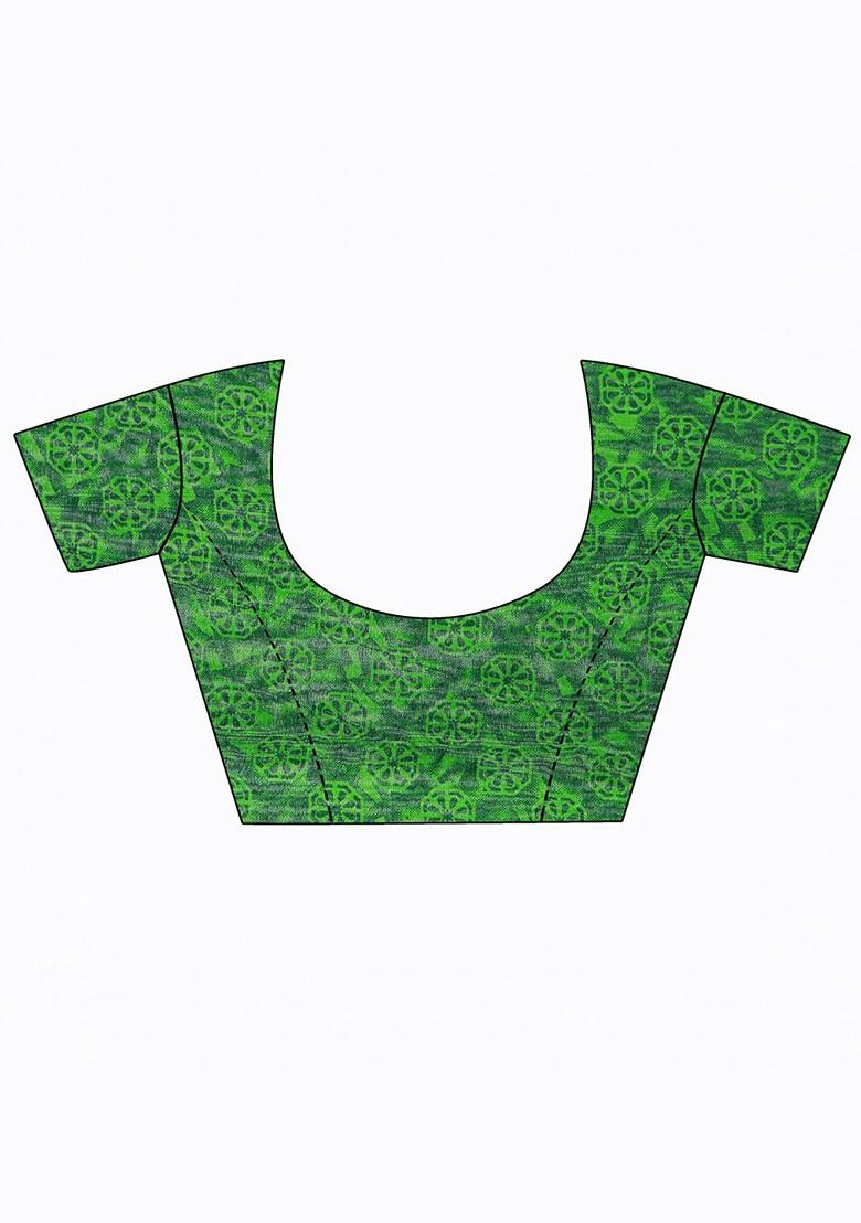 Turquoise Blue Embroidered Poly Blend Saree Set