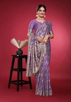 Lavender woven Silk Saree Set