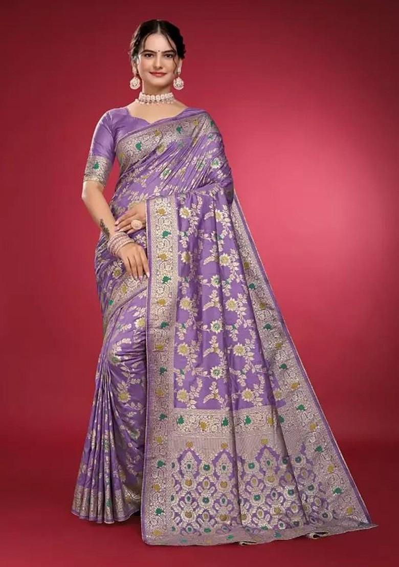 Lavender woven Silk Saree Set