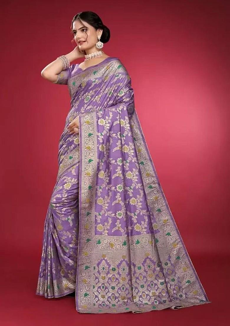 Lavender woven Silk Saree Set