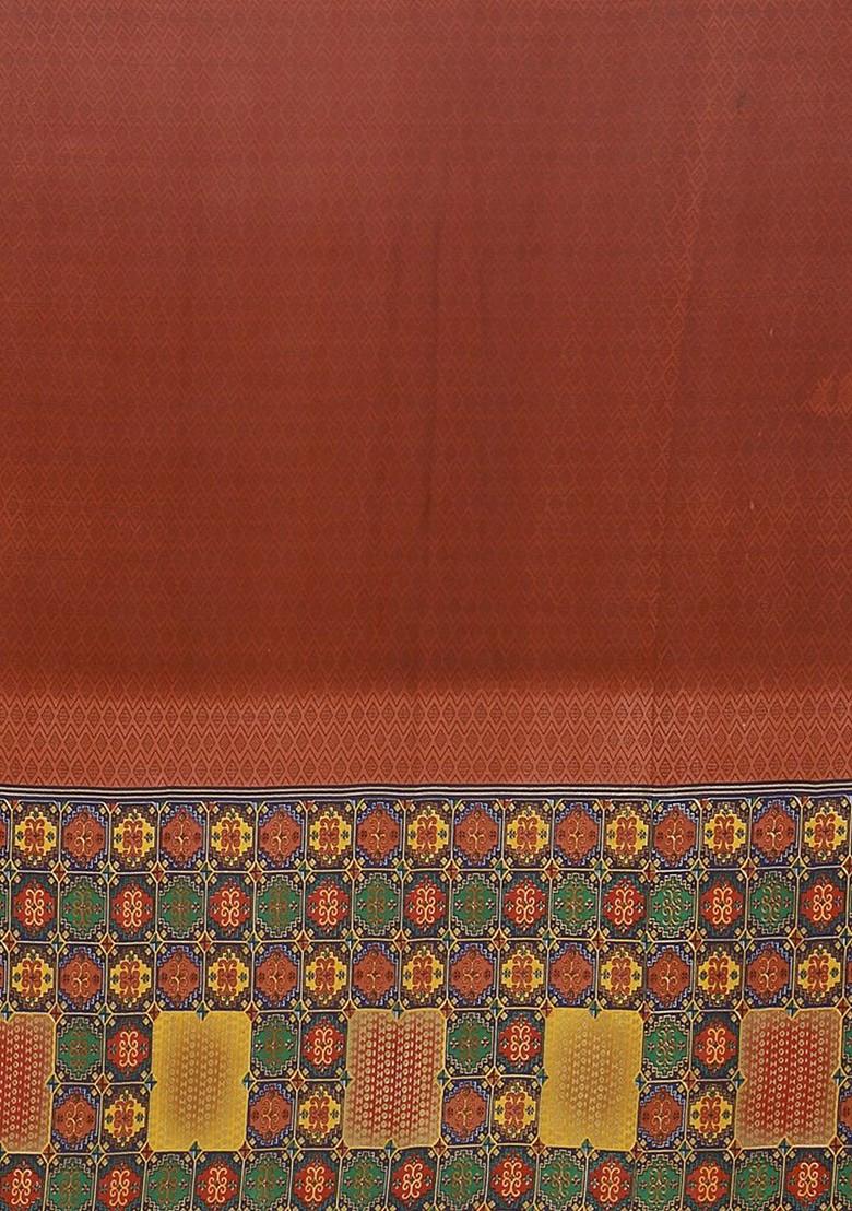 Brown Floral Georgette Saree Set (Set Of 2)