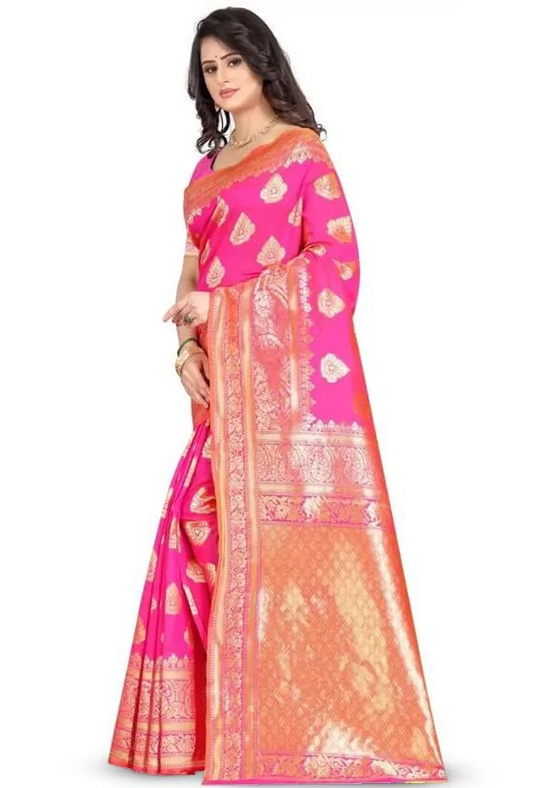 Pink woven Kanjeevaram Saree Set