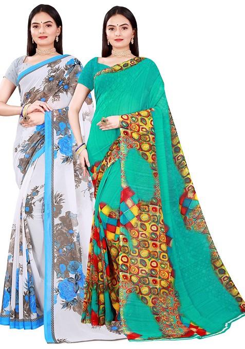 Green Embroidered Georgette Saree Set