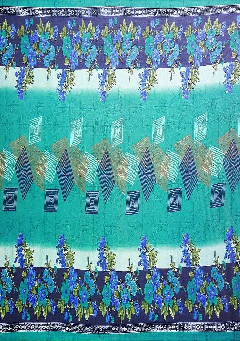 Sea Green Printed Georgette Saree Set (Set Of 2)