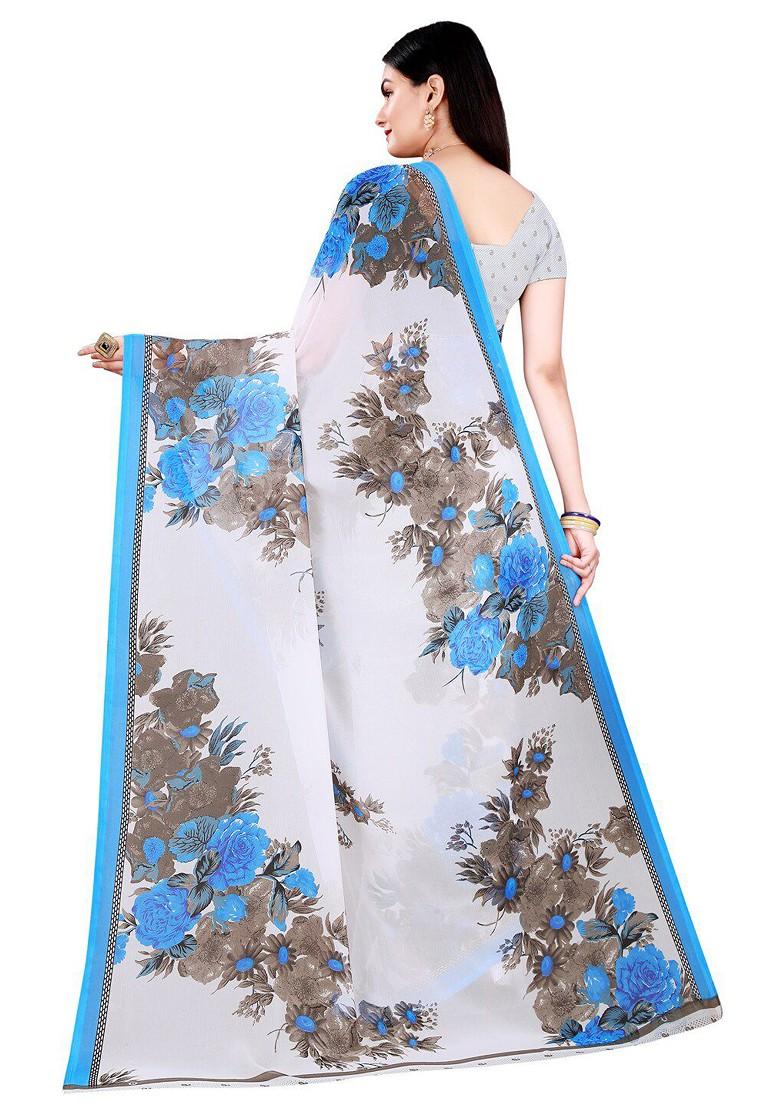 White Floral Georgette Saree Set
