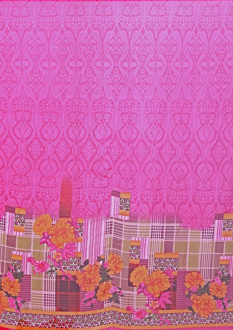 Pink Embroidered Georgette Saree Set (Set Of 2)