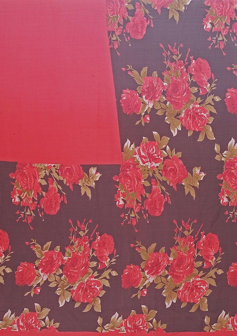 Maroon Embroidered Georgette Saree Set (Set Of 2)