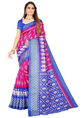 Pink Printed Art Silk Saree Set
