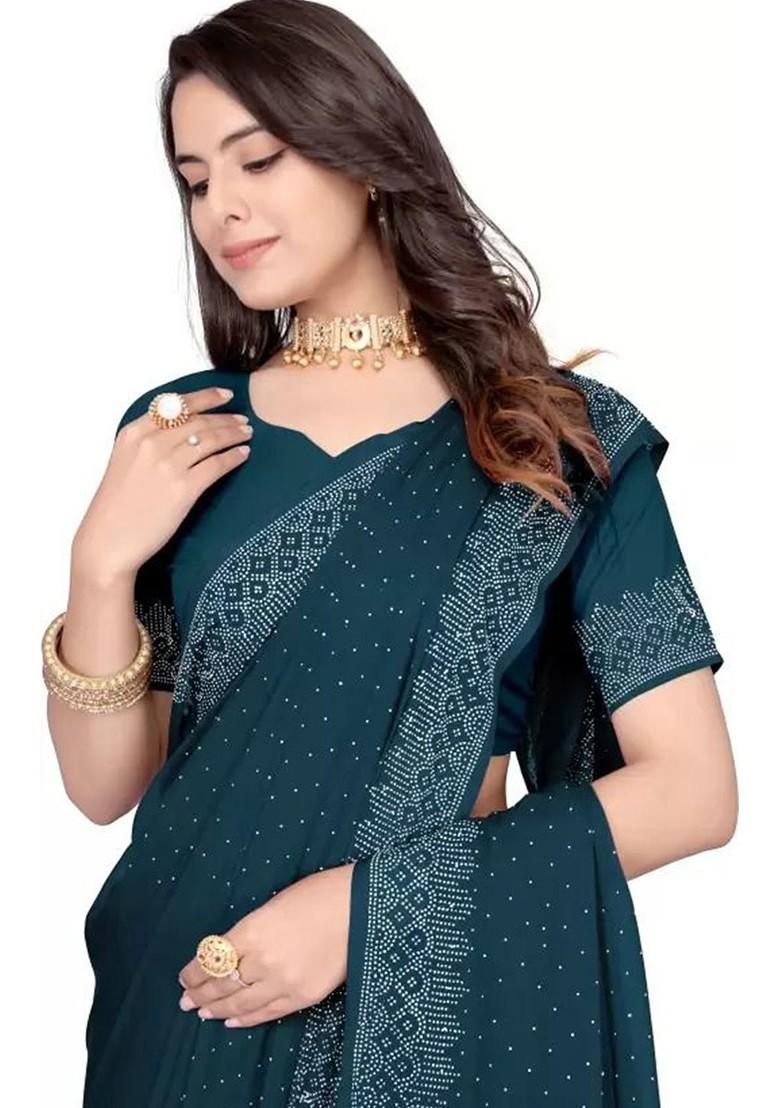 Blue Embroidered Georgette Saree Set