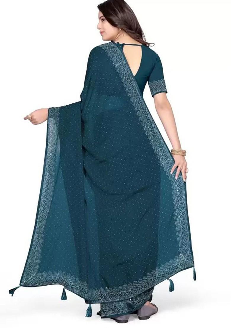 Blue Embroidered Georgette Saree Set