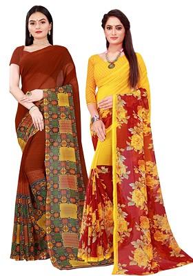 Maroon Embroidered Poly Blend Saree Set