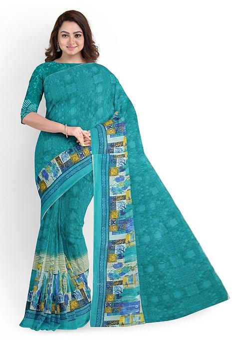Green Floral Georgette Saree Set