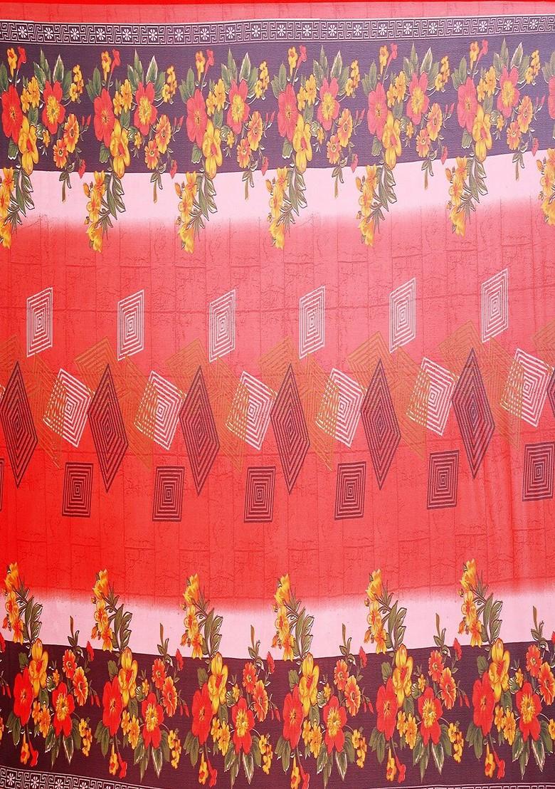 Peach Floral Georgette Saree Set (Set Of 2)