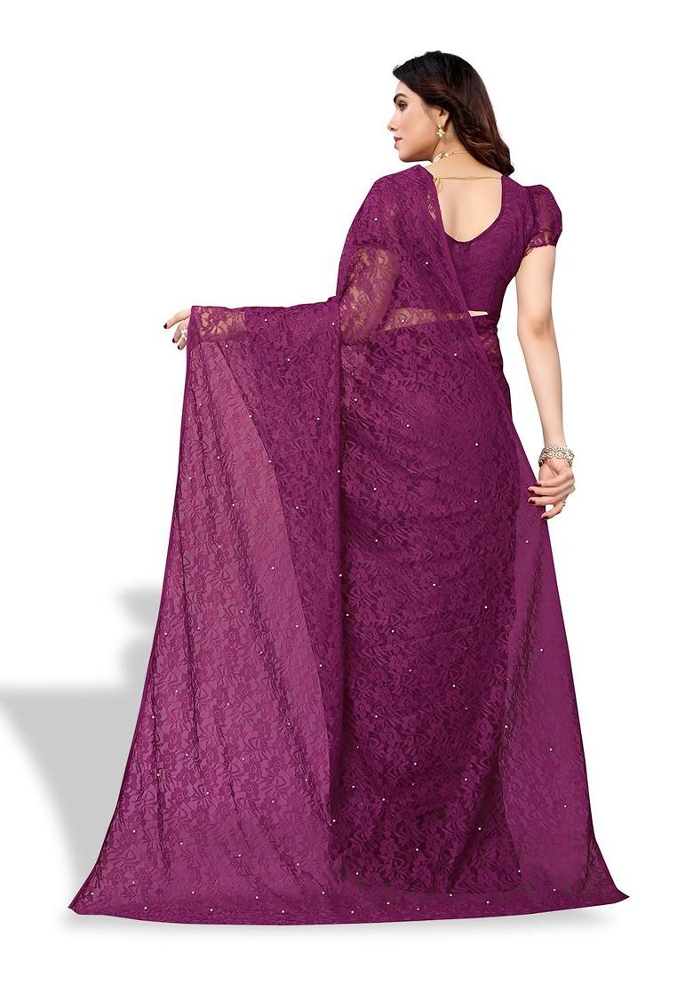 Purple Embellished Net Saree Set