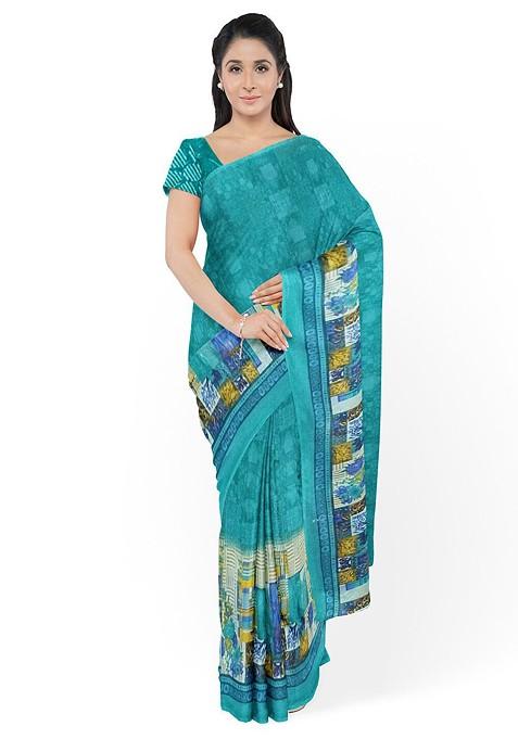 Green Embroidered Georgette Saree Set