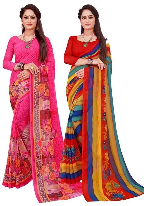 Magenta Floral Georgette Saree Set
