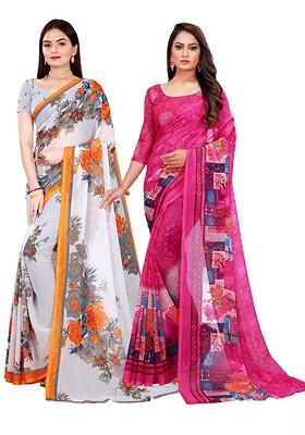 White Embroidered Georgette Saree Set