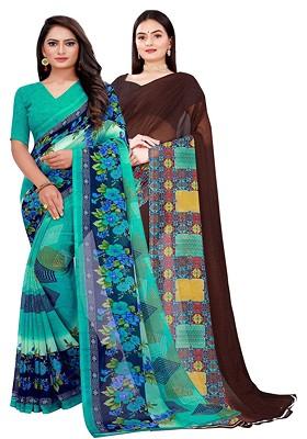 Teal Green Embroidered Georgette Saree Set