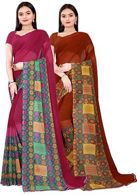 Maroon Embroidered Georgette Saree Set (Set Of 2)