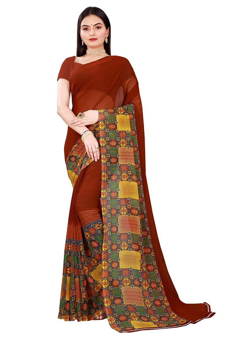 Maroon Embroidered Georgette Saree Set (Set Of 2)