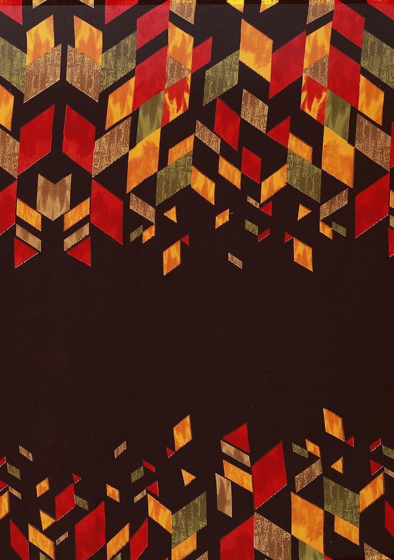 Brown Printed Georgette Saree Set