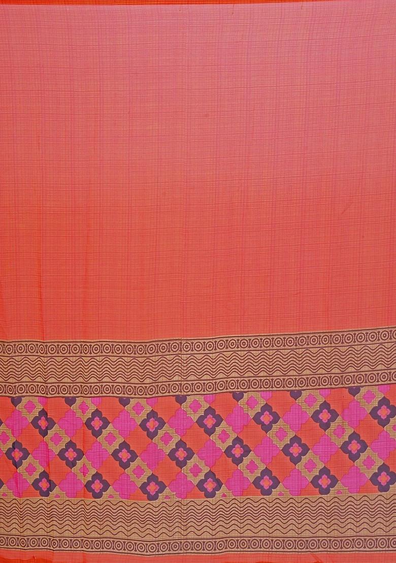 Orange Embroidered Georgette Saree Set (Set Of 2)