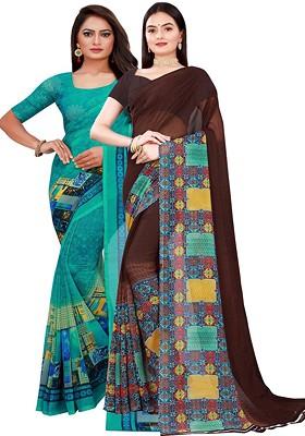 Teal Green Embroidered Georgette Saree Set