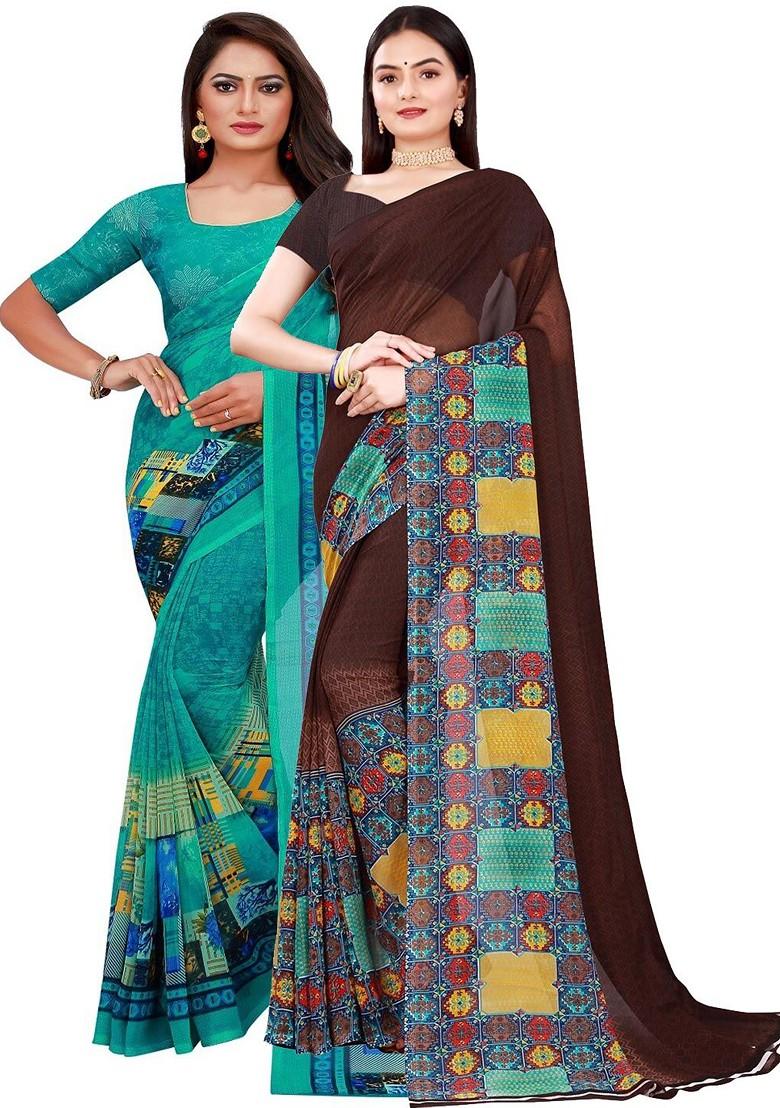 Teal Green Embroidered Georgette Saree Set