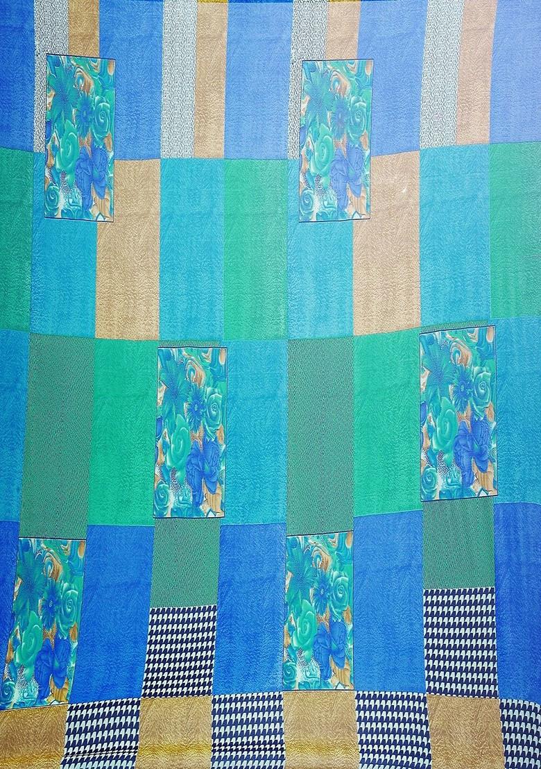 Blue Printed Georgette Saree Set