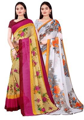 White Embroidered Georgette Saree Set