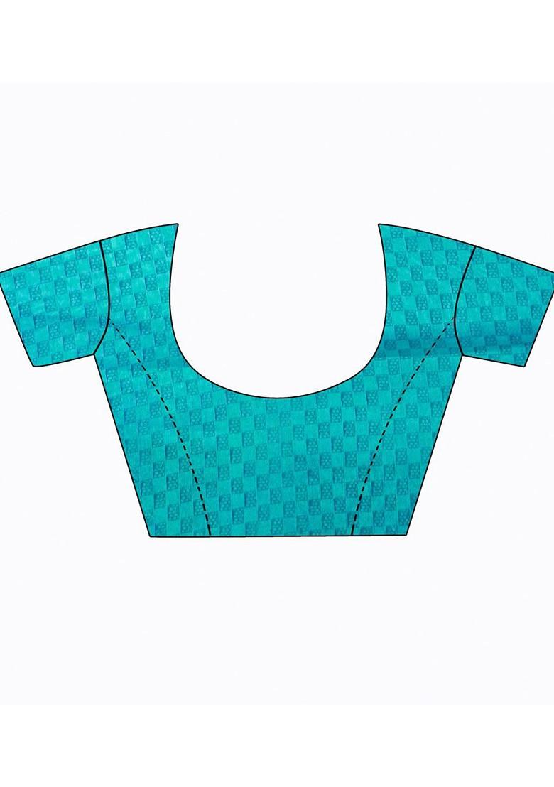 Turquoise Blue Printed Georgette Saree Set (Set Of 2)