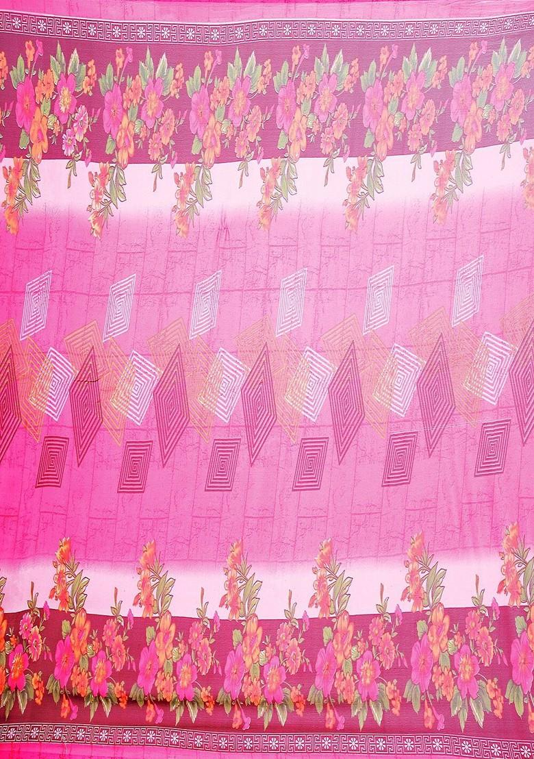 Pink Printed Georgette Saree Set