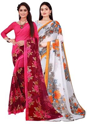 White Embroidered Georgette Saree Set