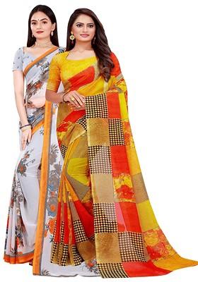 White Embroidered Georgette Saree Set