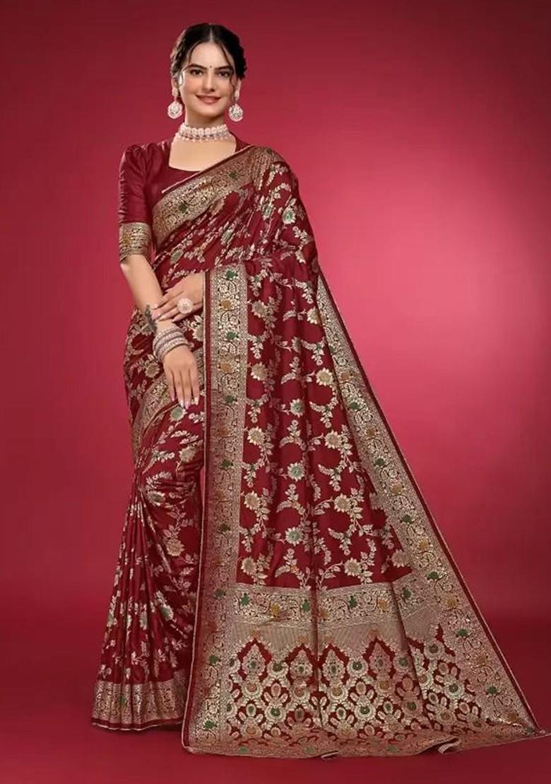 Maroon woven Silk Saree Set