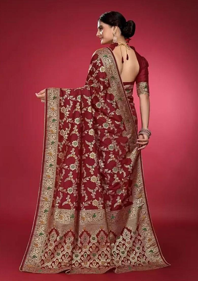 Maroon woven Silk Saree Set