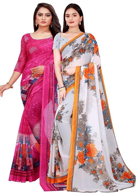 Magenta Embroidered Georgette Saree Set