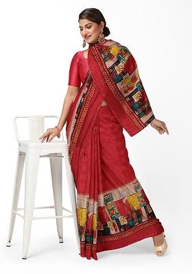 Peach Floral Georgette Saree Set