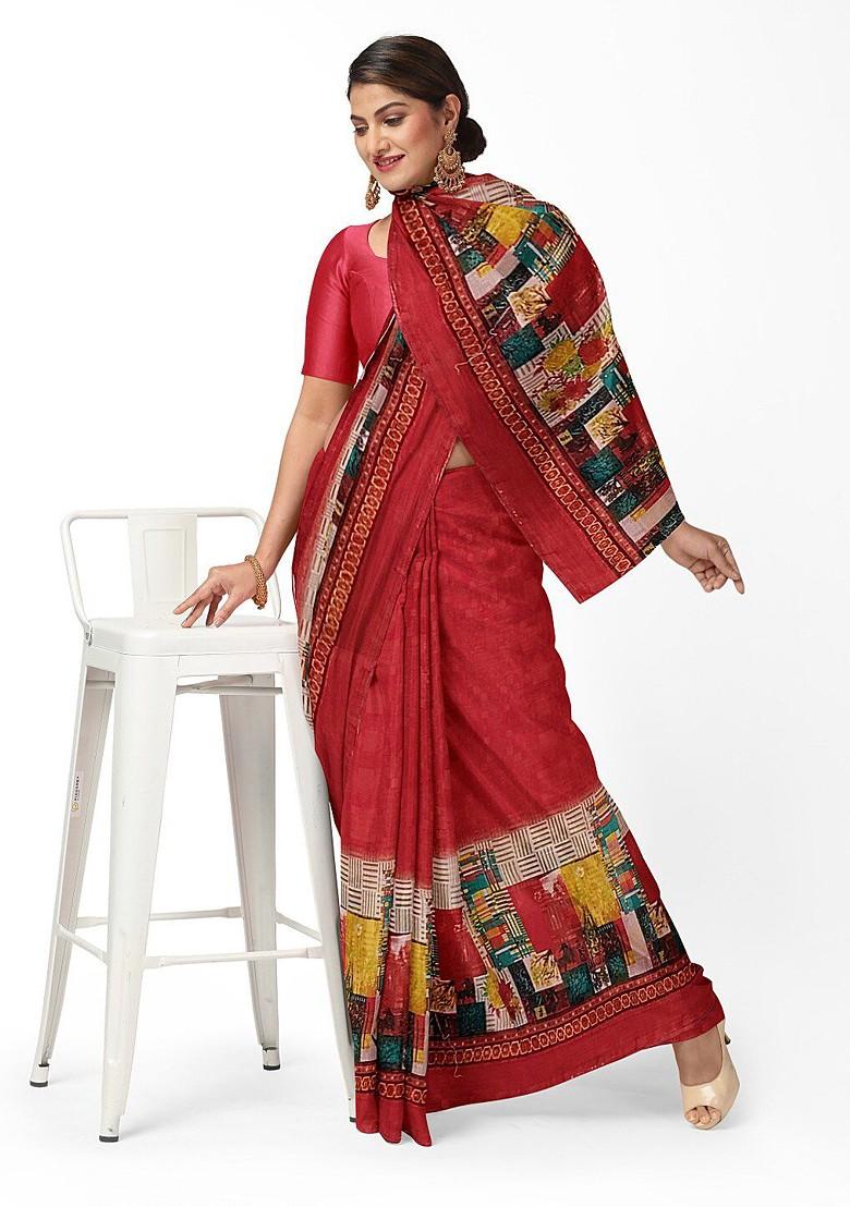 Peach Floral Georgette Saree Set