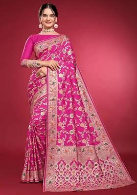 Pink Printed Kanjeevaram Saree Set